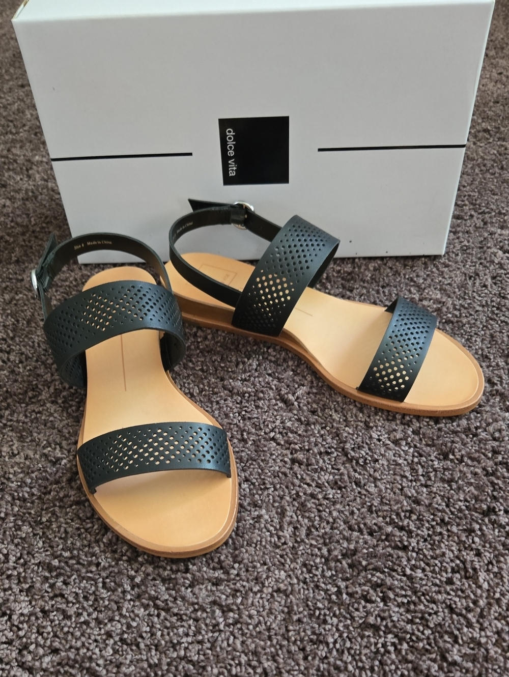 NEW Dolce Vita Black Leather Strap Wedge Sandal 8